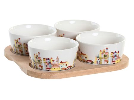 Appetizer Set DKD Home Decor 19,7 x 19,7 x 1 cm Natural Blue Multicolour Stoneware Cottage Houses Hot on Sale