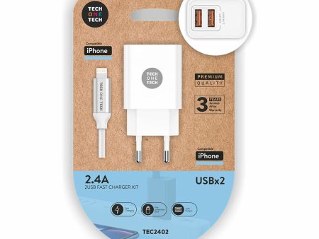 Wall Charger + MFI Certified Lightning Cable Tech One Tech TEC2402 Double Lightning Online