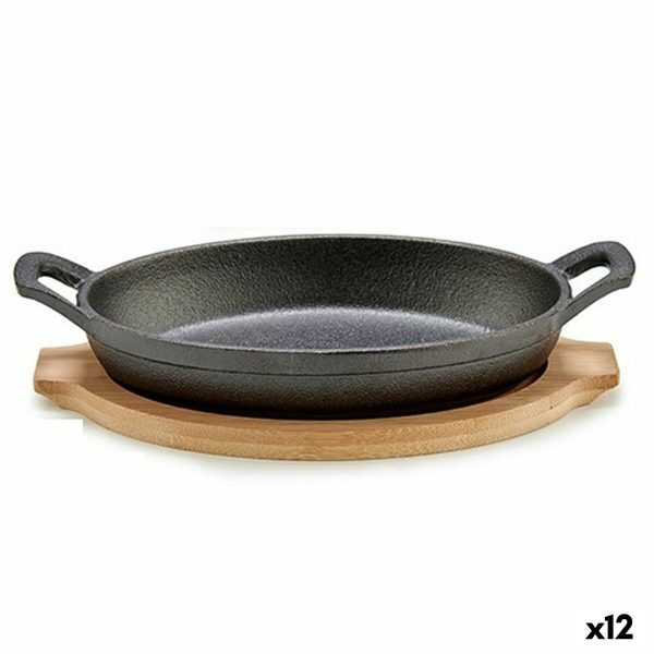 Casserole Dish for Serving Tapas Brown Grey Bamboo Forged steel 22,5 x 4,5 x 12,5 cm (12 Units) Online Hot Sale