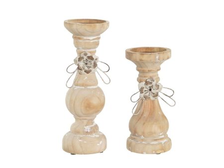 Candleholder DKD Home Decor Wood (9,5 x 9,5 x 28 cm) (2 Pieces) Online now