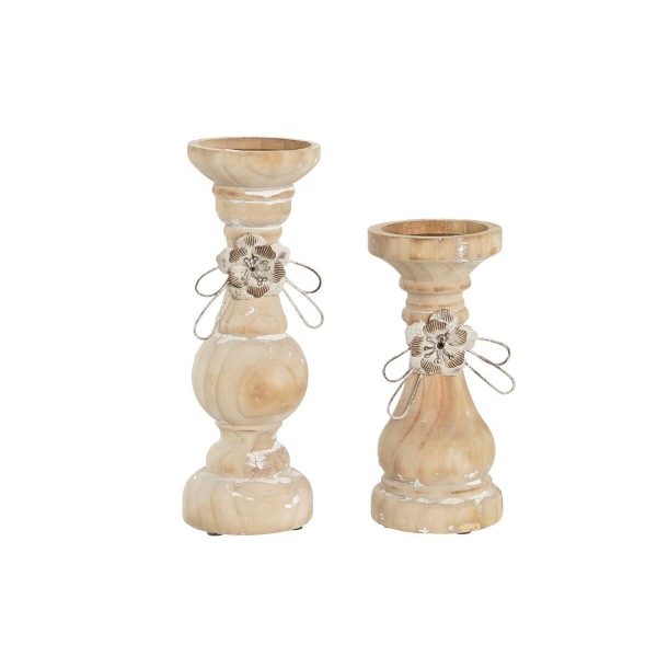 Candleholder DKD Home Decor Wood (9,5 x 9,5 x 28 cm) (2 Pieces) Online now