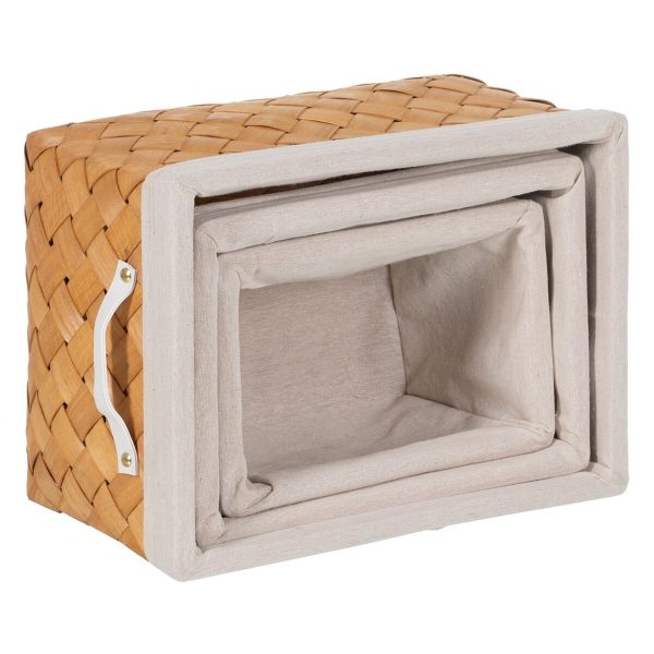 Basket set Natural Wood Fabric 39,5 x 30 x 24 cm (3 Units) For Discount