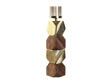 Candleholder DKD Home Decor Brown Golden Aluminium Crystal Mango wood 10 x 10 x 51,5 cm Online Hot Sale