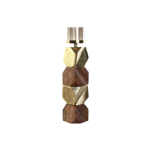 Candleholder DKD Home Decor Brown Golden Aluminium Crystal Mango wood 10 x 10 x 51,5 cm Online Hot Sale