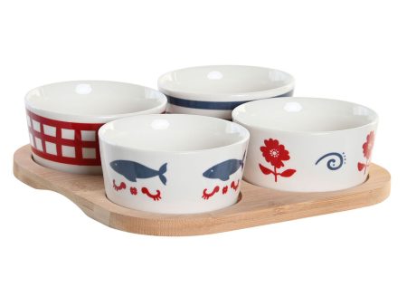 Appetizer Set DKD Home Decor 19,7 x 19,7 x 1 cm Natural Red Blue White Stoneware Mediterranean Houses Online Hot Sale